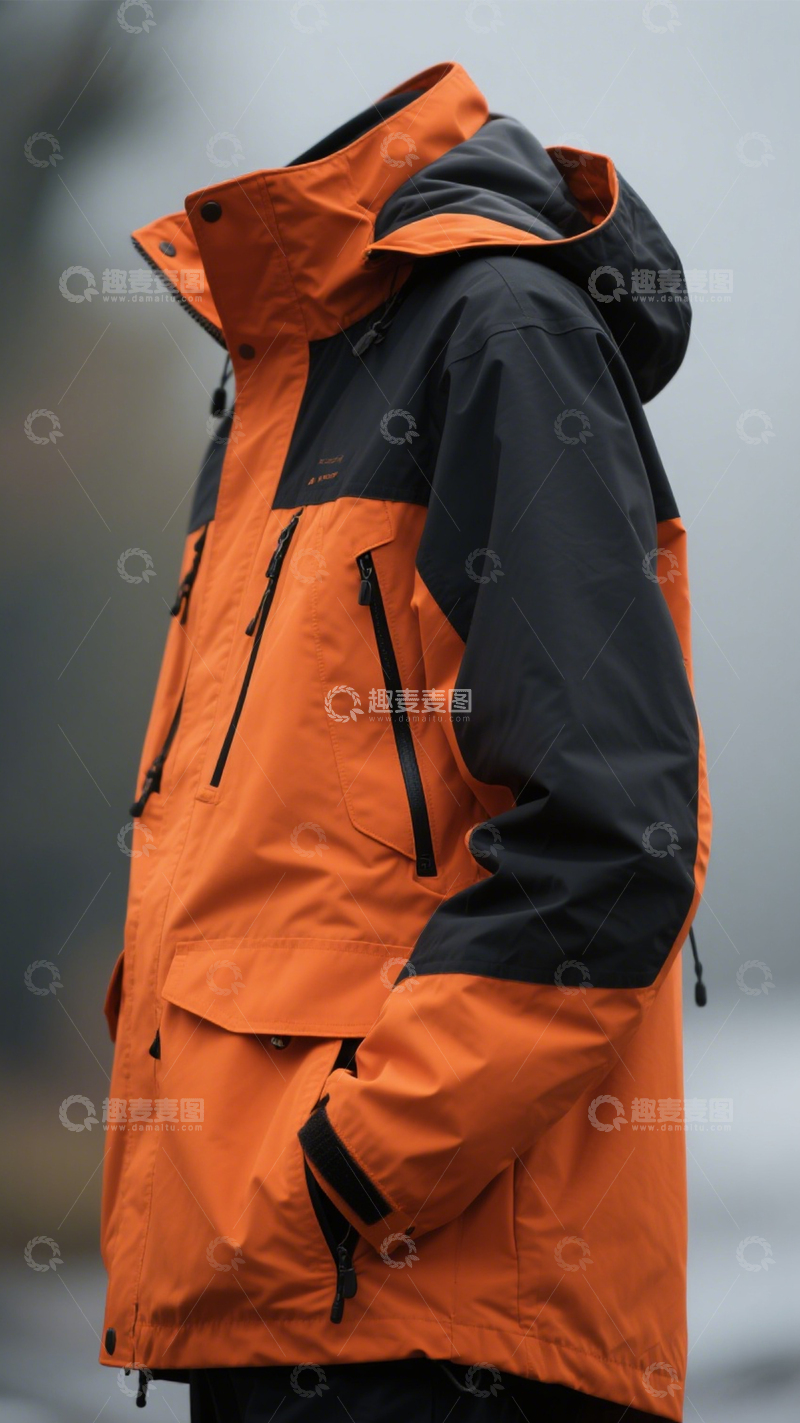 高清大图下载【趣麦麦图】橙黑拼接户外外套1