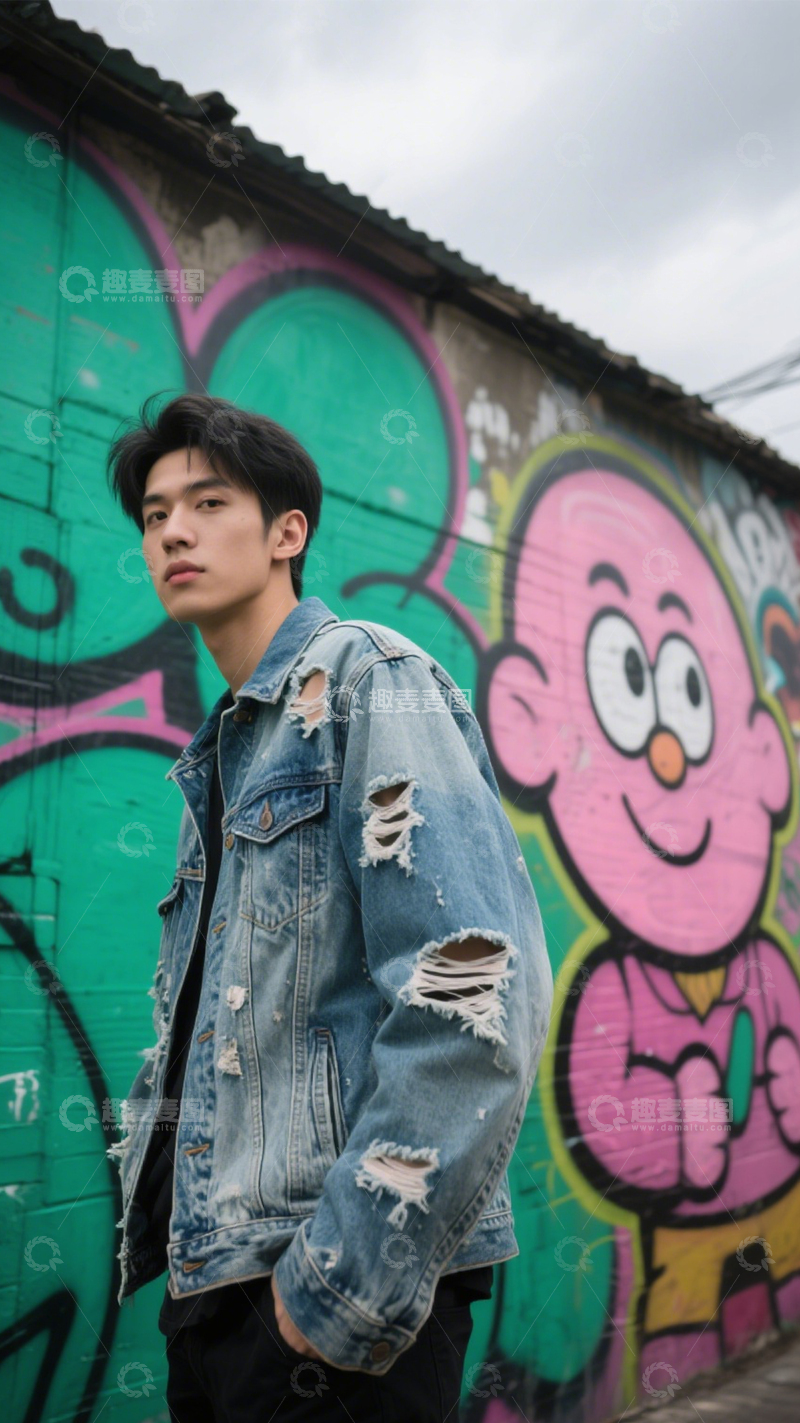 高清大图下载【趣麦麦图】牛仔外套街头潮流标配1