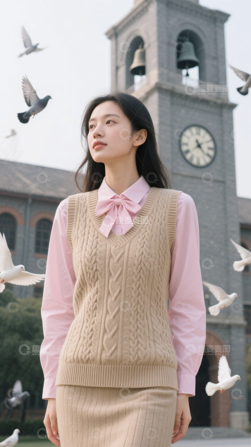 高清大图下载【趣麦麦图】针织马甲校园文艺风1