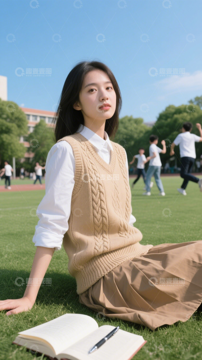 高清大图下载【趣麦麦图】针织马甲校园文艺风