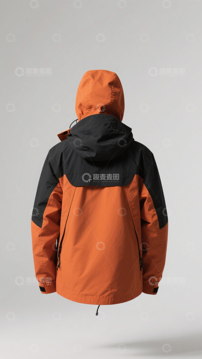 高清大图下载【趣麦麦图】橙黑拼接户外外套