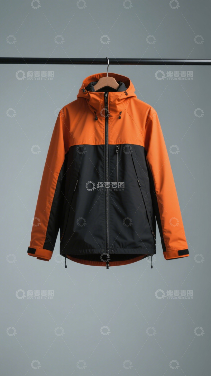 高清大图下载【趣麦麦图】橙黑拼接户外外套2
