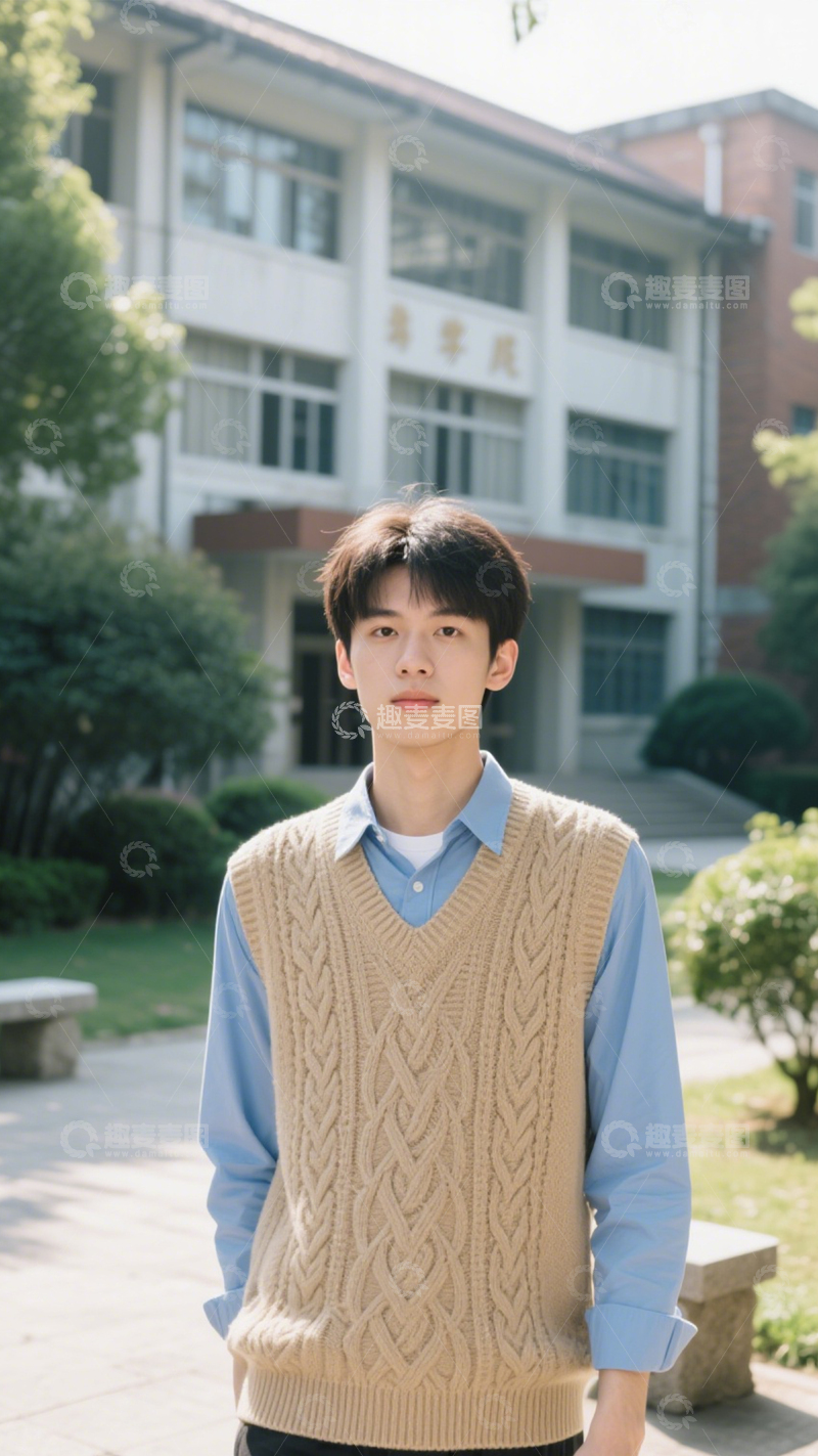 高清大图下载【趣麦麦图】针织马甲校园文艺风3