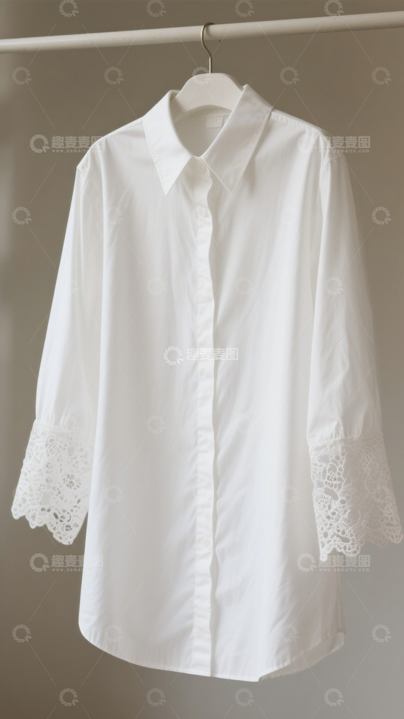 高清大图下载【趣麦麦图】-宽松蕾丝白衬衫