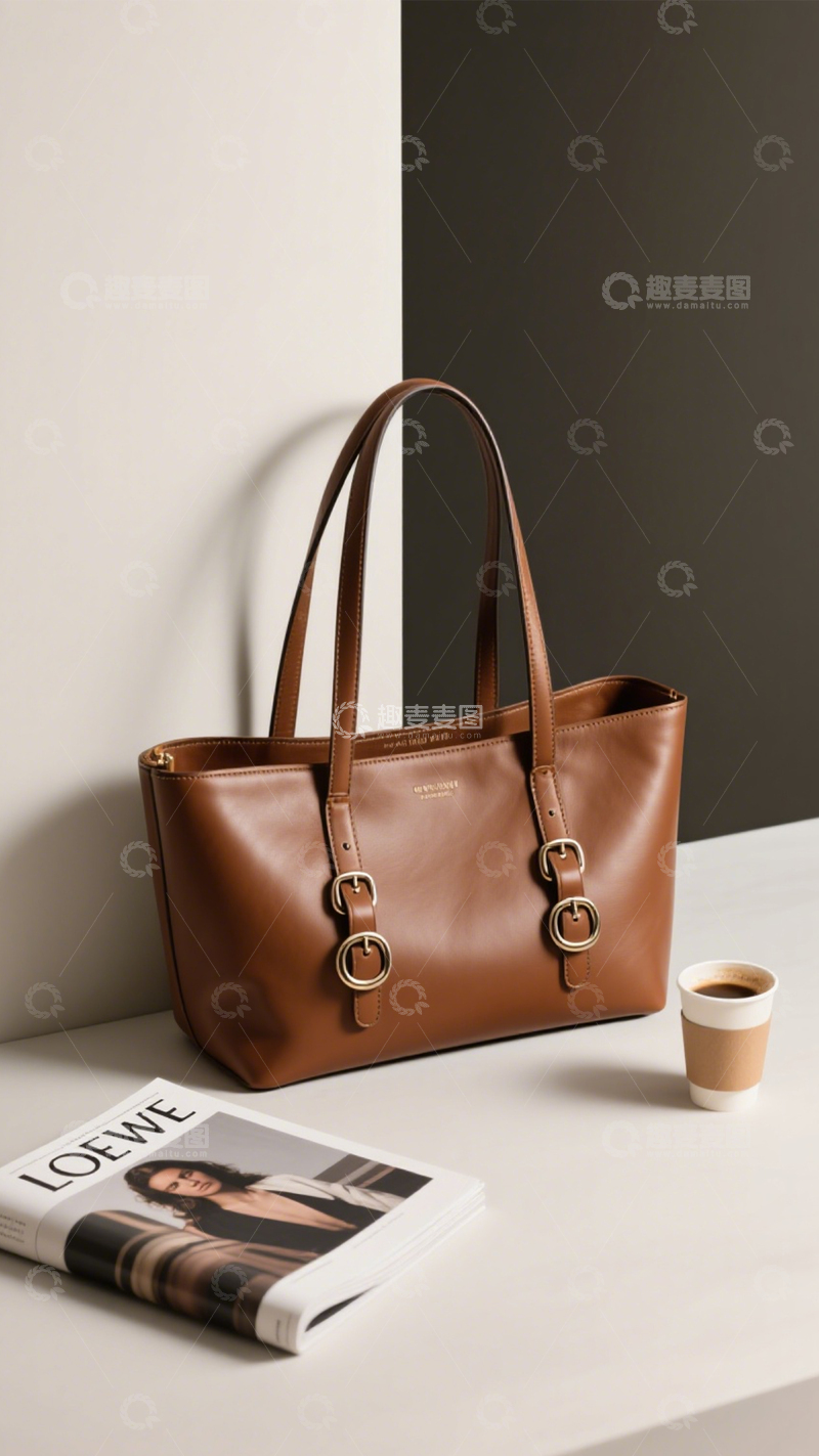 高清大图下载【趣麦麦图】棕色托特包时尚通勤1