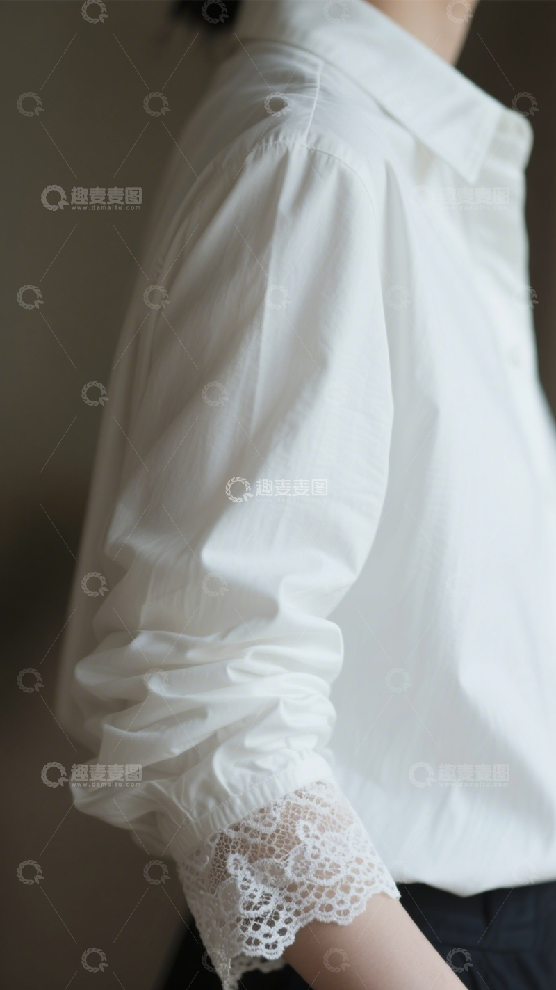 高清大图下载【趣麦麦图】宽松蕾丝白衬衫3
