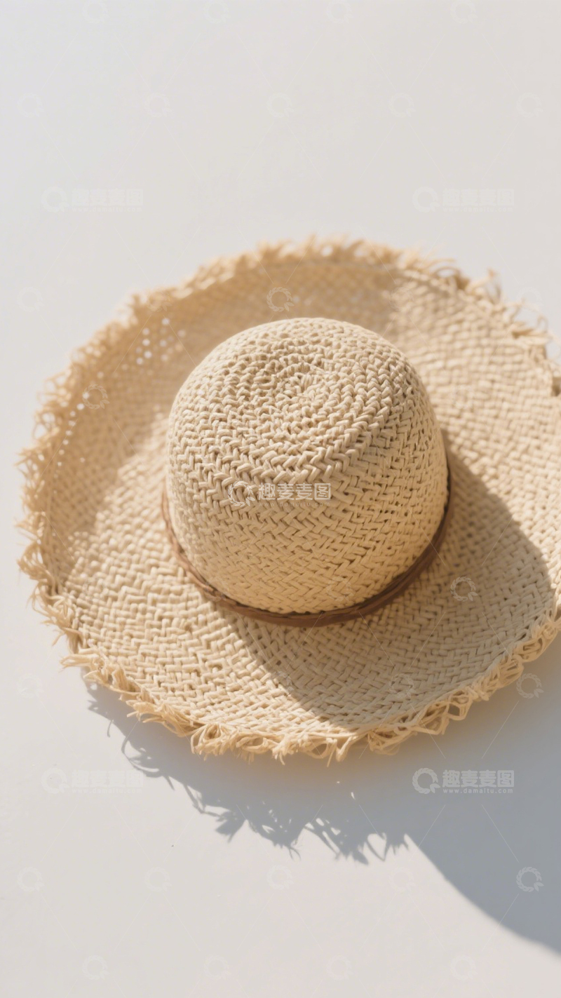 高清大图下载【趣麦麦图】米色宽檐草编休闲帽3