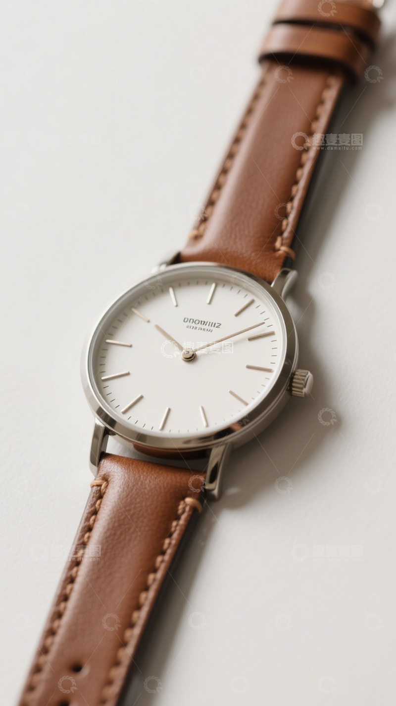 高清大图下载【趣麦麦图】棕带简约石英手表3