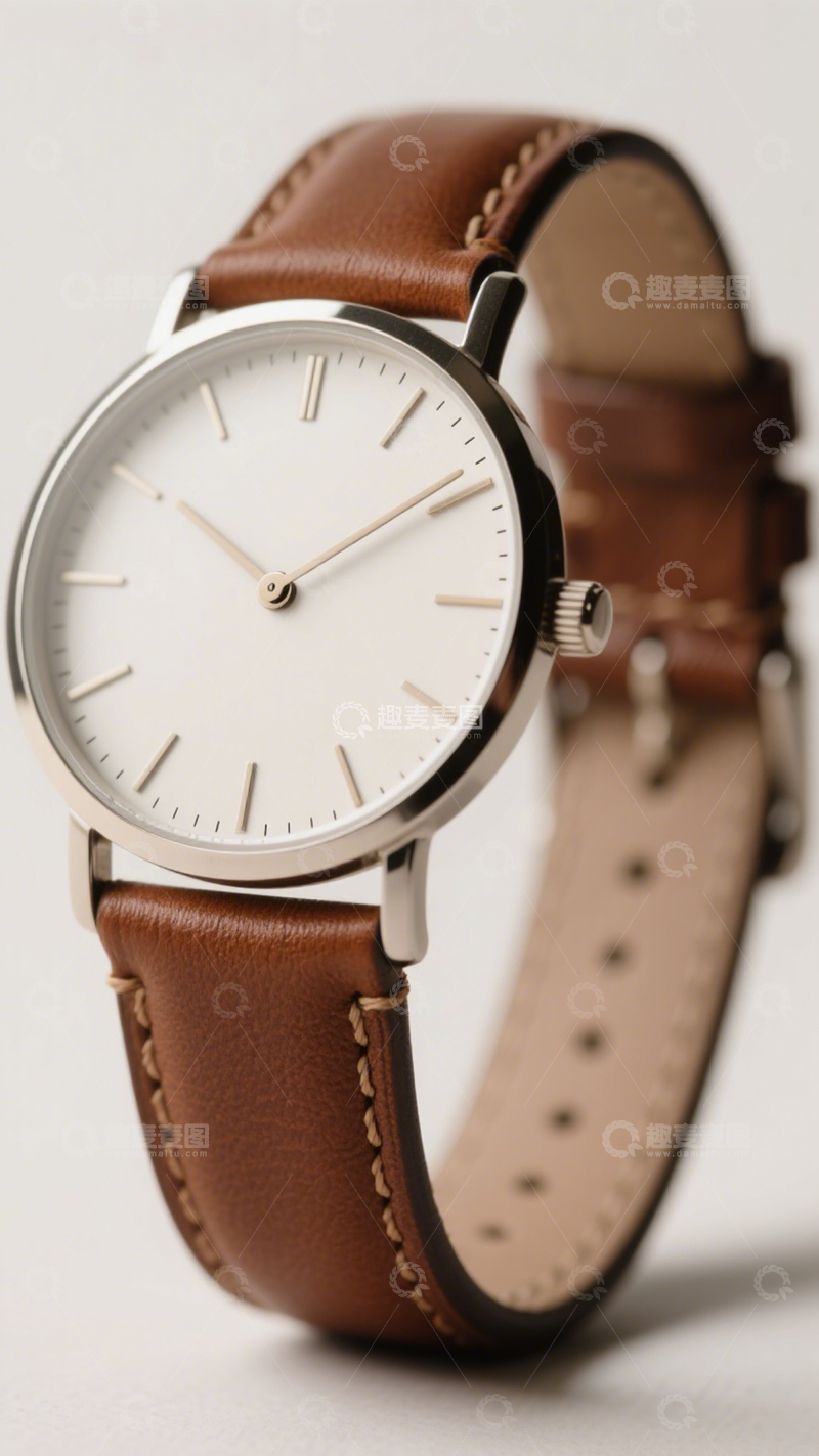 高清大图下载【趣麦麦图】棕带简约石英手表1