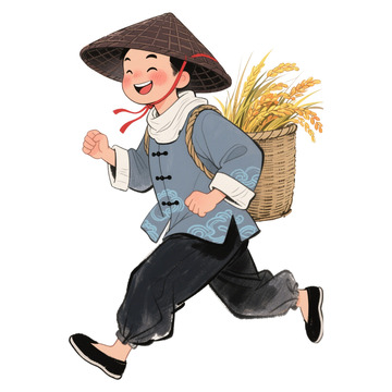 秋季丰收背稻谷的男孩12