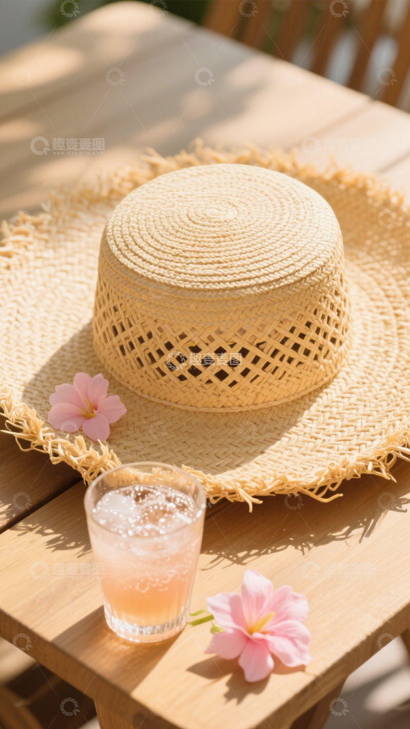 高清大图下载【趣麦麦图】夏日海滩草编帽1
