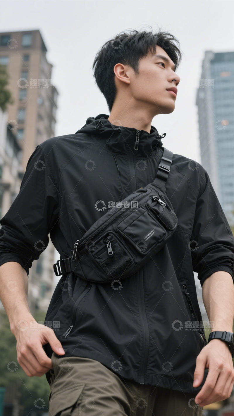 高清大图下载【趣麦麦图】黑色机能多袋腰包3