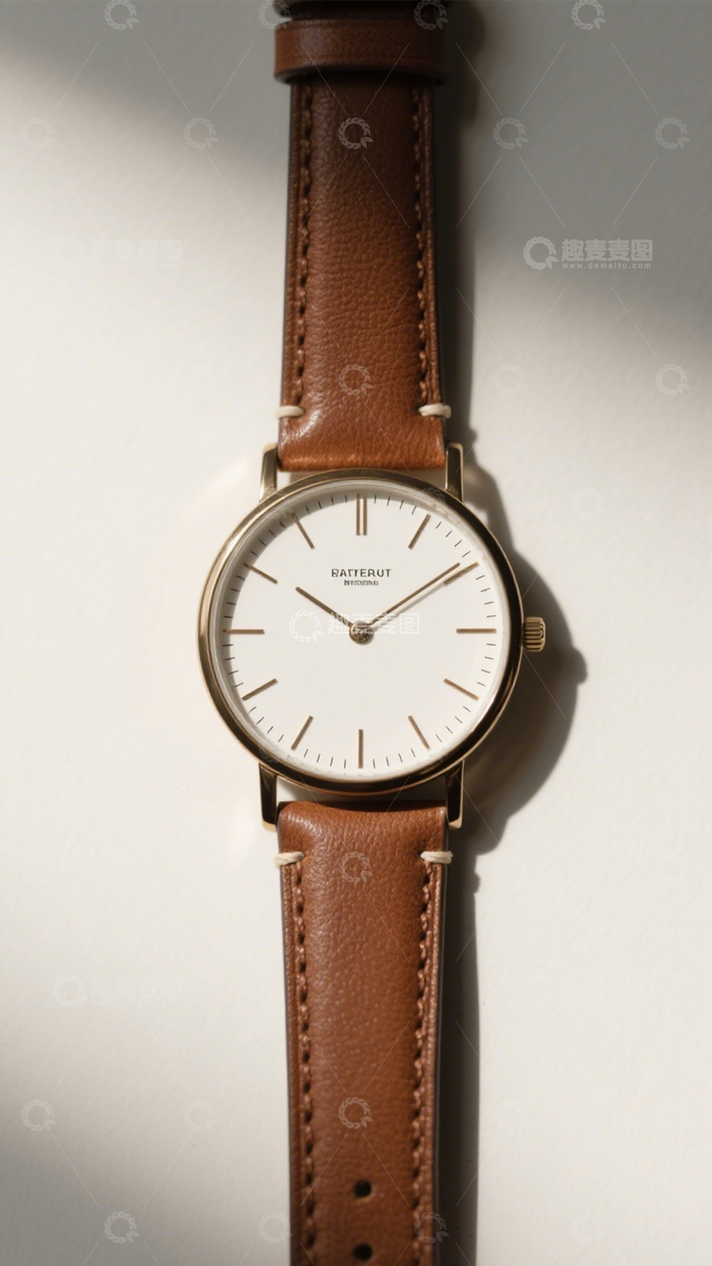 高清大图下载【趣麦麦图】棕带简约石英手表2