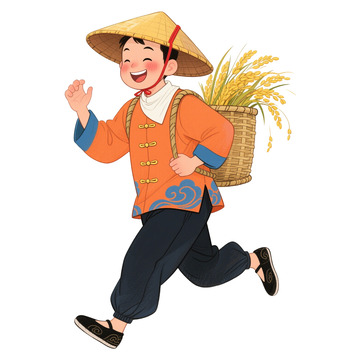 秋季丰收背稻谷的男孩1