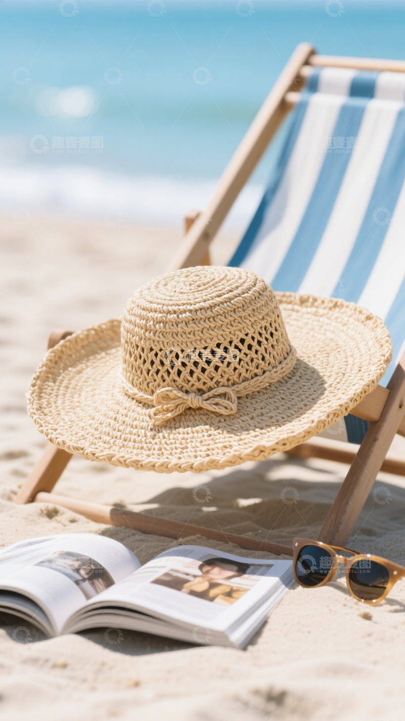 高清大图下载【趣麦麦图】夏日海滩草编帽3