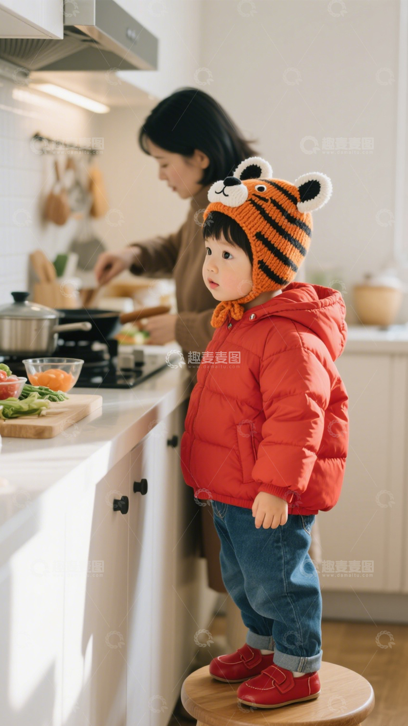 高清大图下载【趣麦麦图】-童趣亲子虎帽穿搭