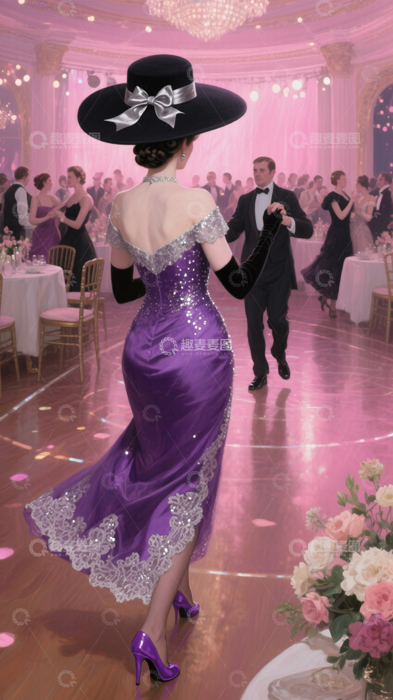 高清大图下载【趣麦麦图】华丽舞会紫色礼服