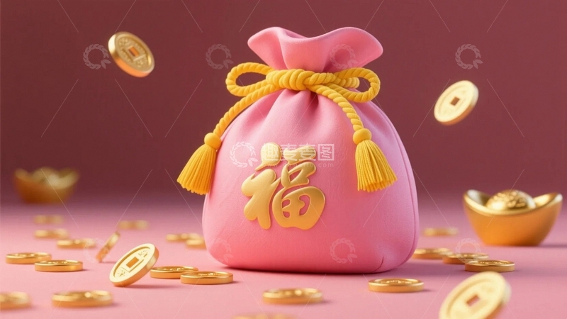 高清大图下载【趣麦麦图】金币福袋迎新春