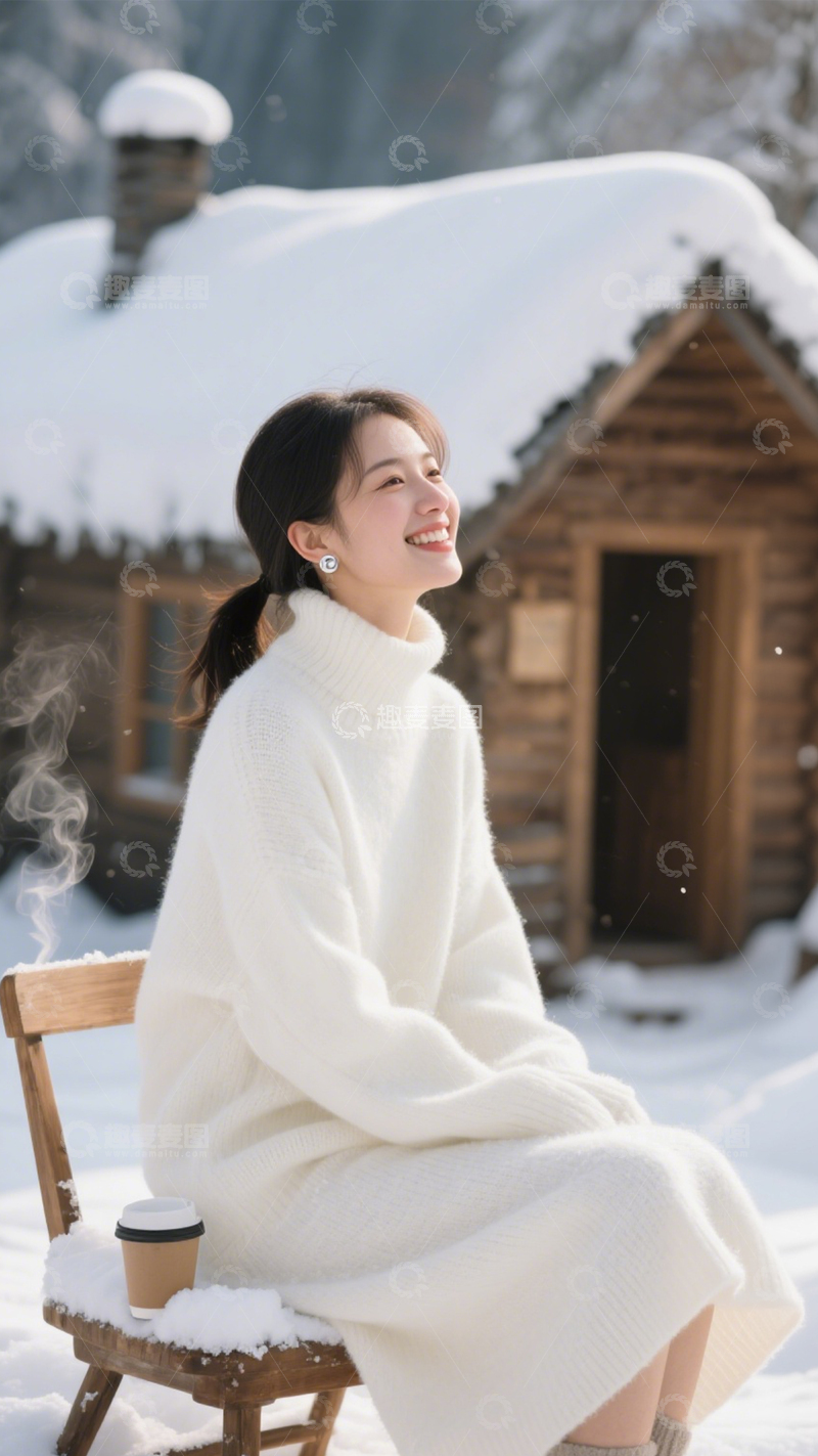 高清大图下载【趣麦麦图】冬日雪景情侣穿搭