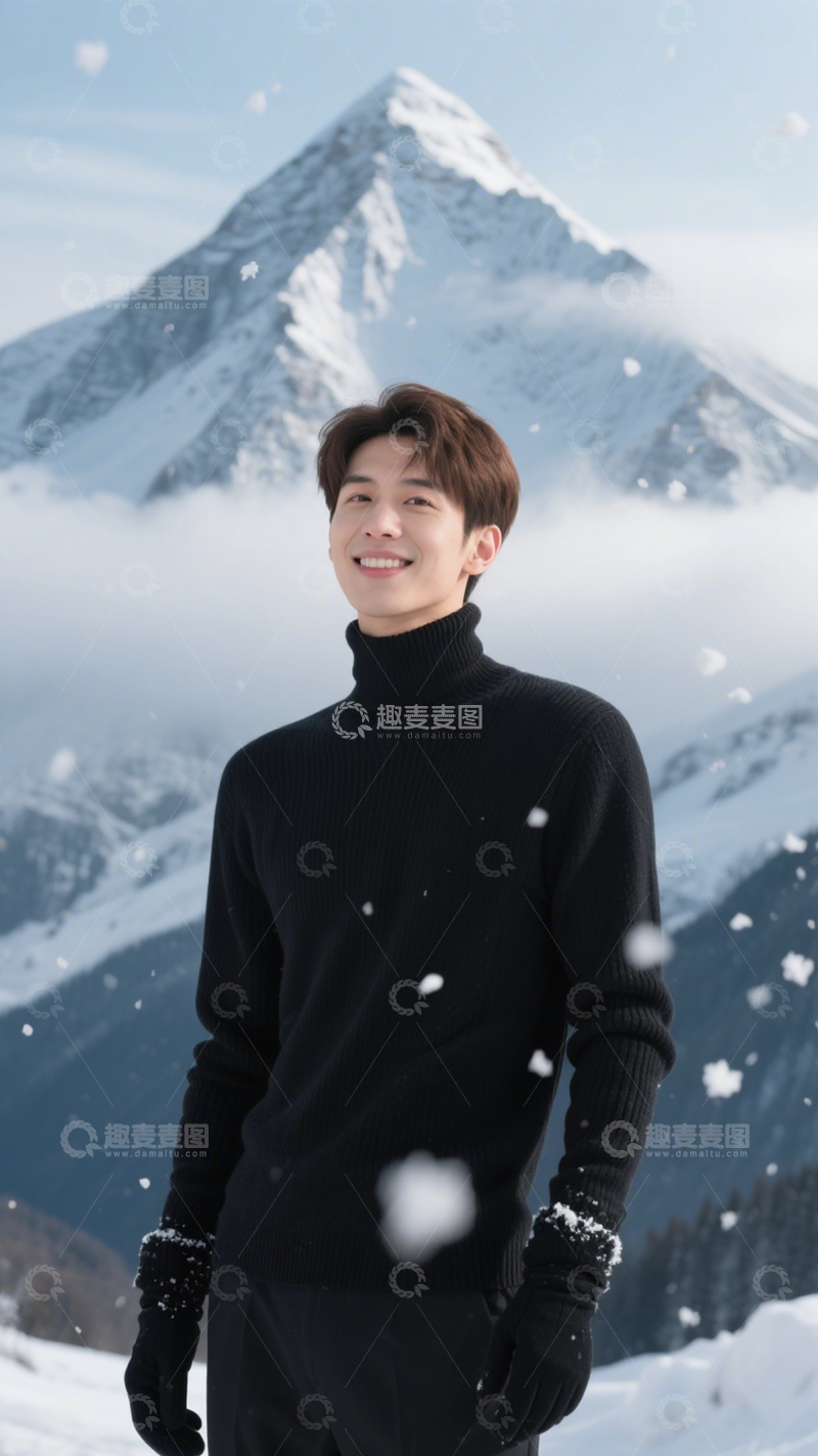 高清大图下载【趣麦麦图】冬日雪景情侣穿搭1