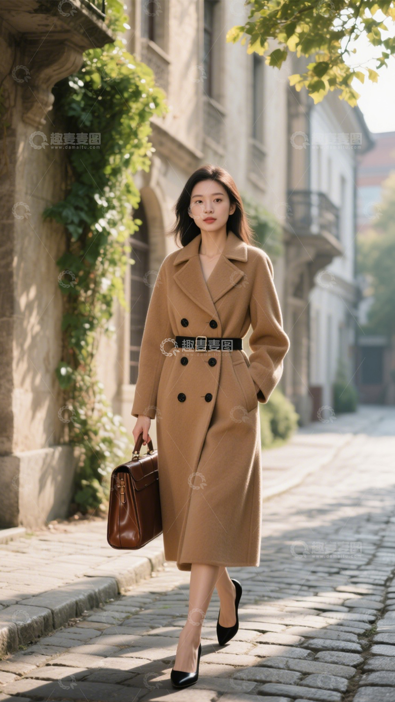 高清大图下载【趣麦麦图】时尚通勤驼色大衣1