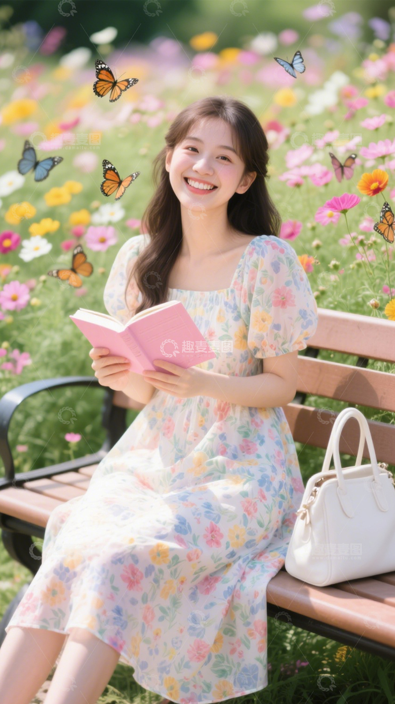 高清大图下载【趣麦麦图】夏日花园碎花裙少女3