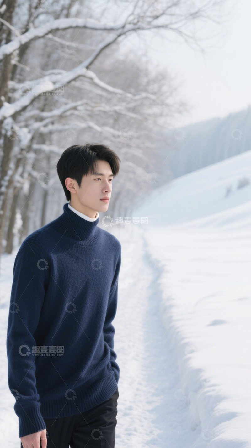 高清大图下载【趣麦麦图】冬日雪景情侣穿搭2