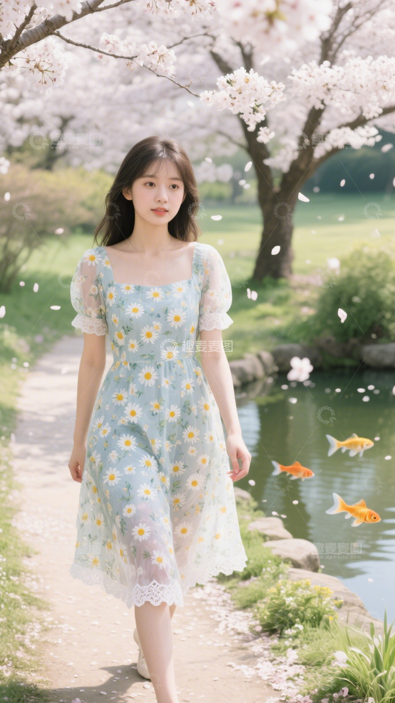 高清大图下载【趣麦麦图】夏日花园碎花裙少女2