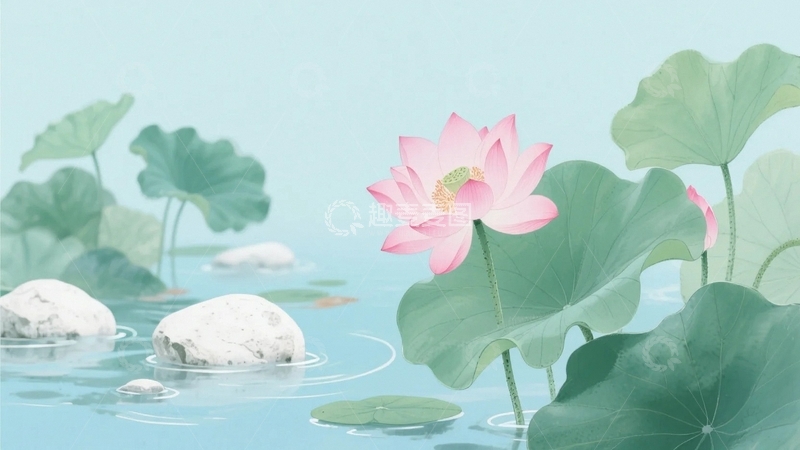 高清大图下载【趣麦麦图】国风山水水墨荷花夏日1