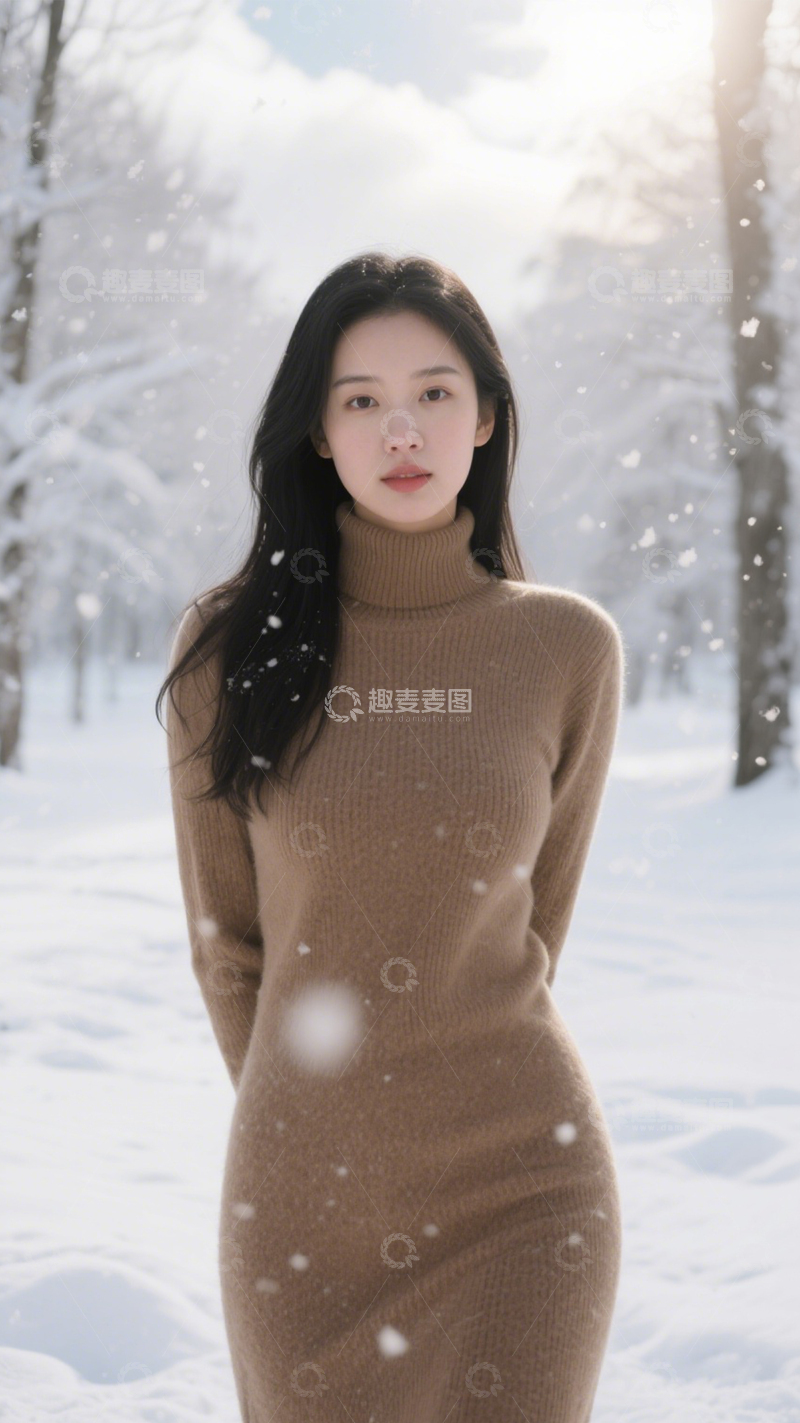 高清大图下载【趣麦麦图】冬日雪景情侣穿搭3