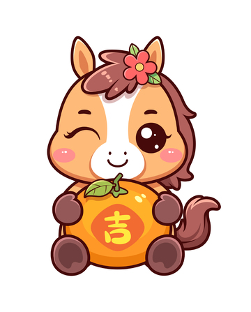 马年大吉可爱卡通插画