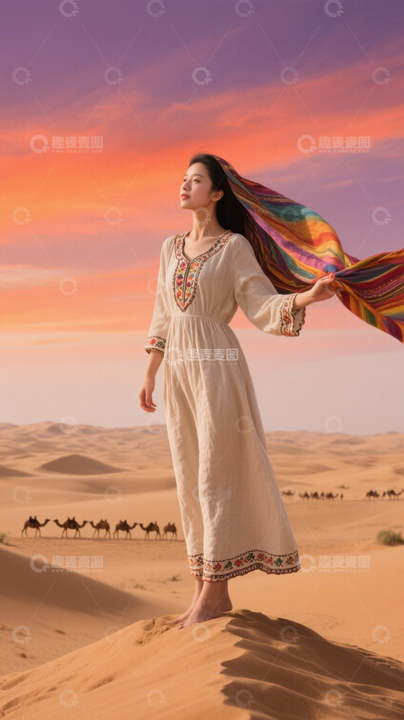 高清大图下载【趣麦麦图】沙漠日落民族风旅拍2