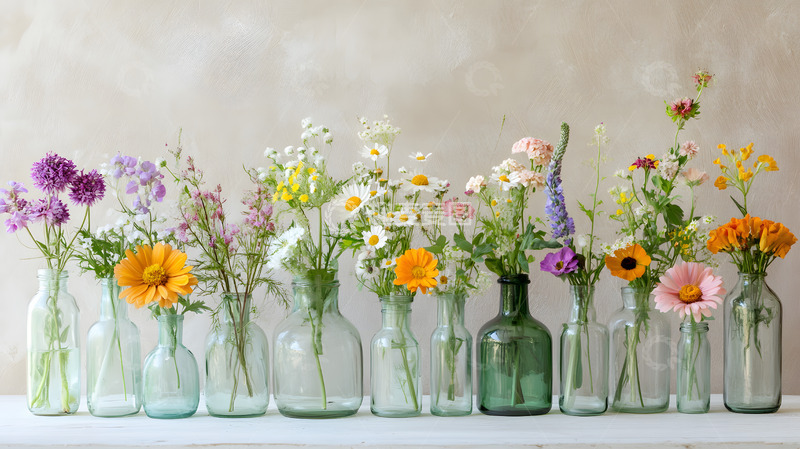 高清大图下载【趣麦麦图】彩色花卉与玻璃瓶小清新摆设1