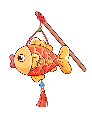 矢量喜庆卡通锦鲤灯笼插画