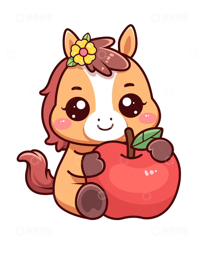  马年平安可爱卡通插画