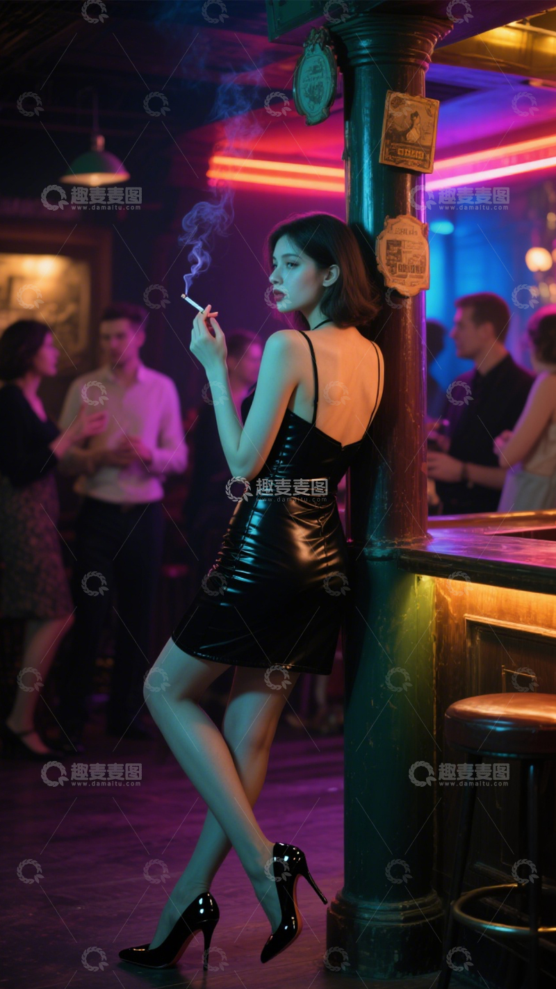 高清大图下载【趣麦麦图】夜酒馆优雅黑裙穿搭1