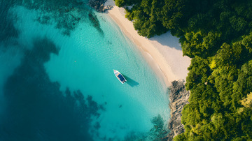 航拍碧海沙滩树林小船1