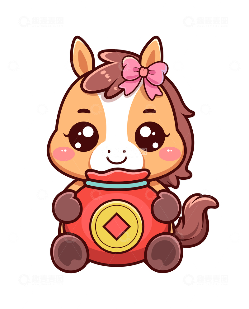 源文件下载【趣麦麦图】马年发财可爱卡通插画