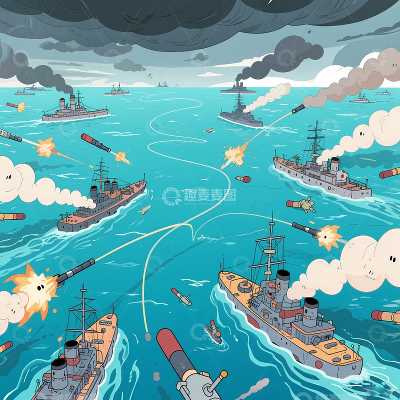 高清大图下载【趣麦麦图】甲午海战绘画