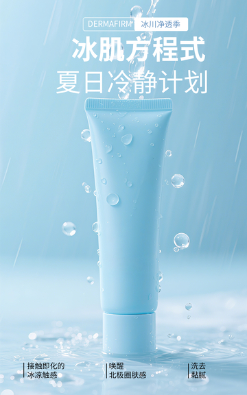 简约蓝色洗面奶电商竖版海报模板通用