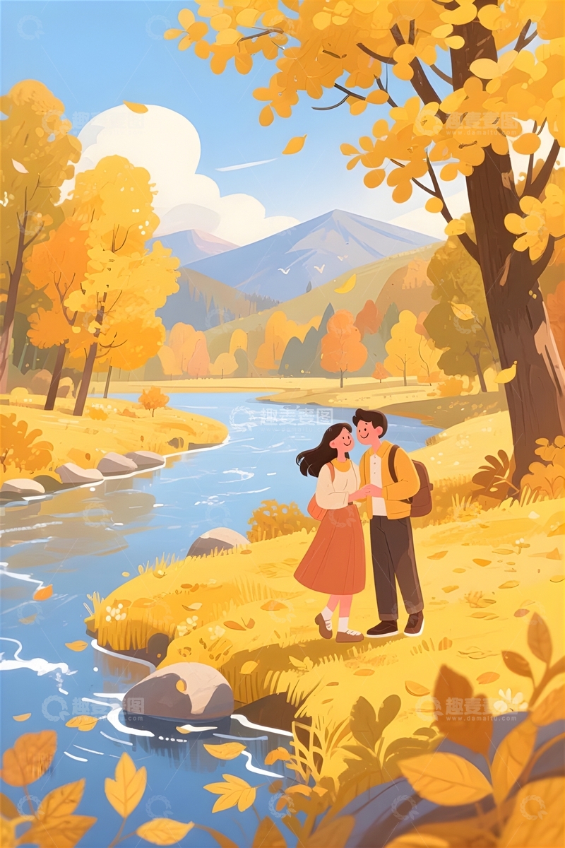 高清大图下载【趣麦麦图】秋季情侣出游人物