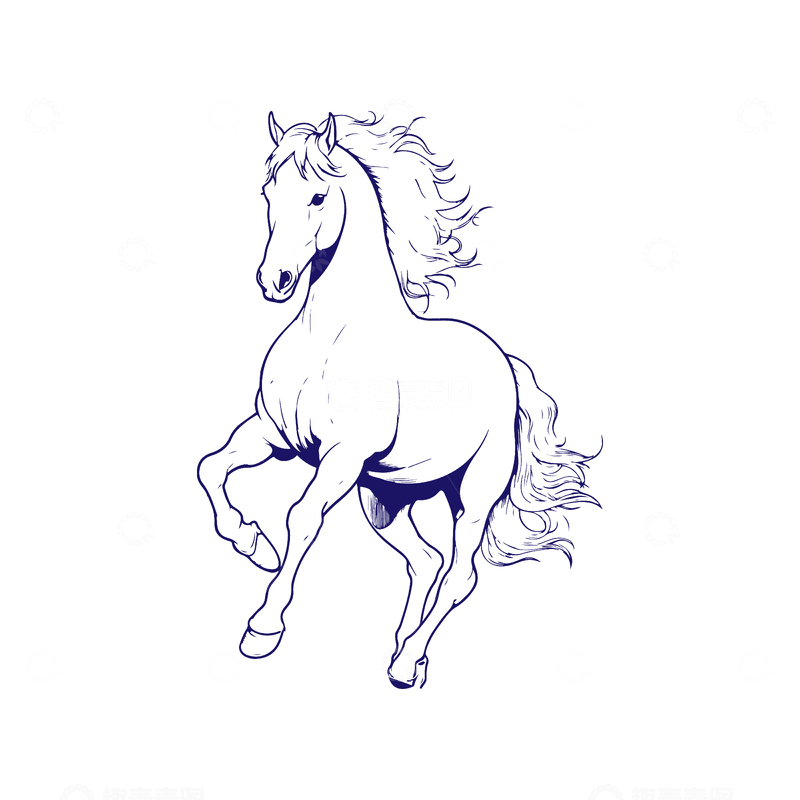 源文件下载【趣麦麦图】奔跑马线稿插图免扣素材版画动物