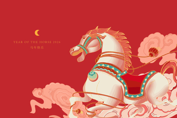 春节喜庆马年云朵卷云海报插画