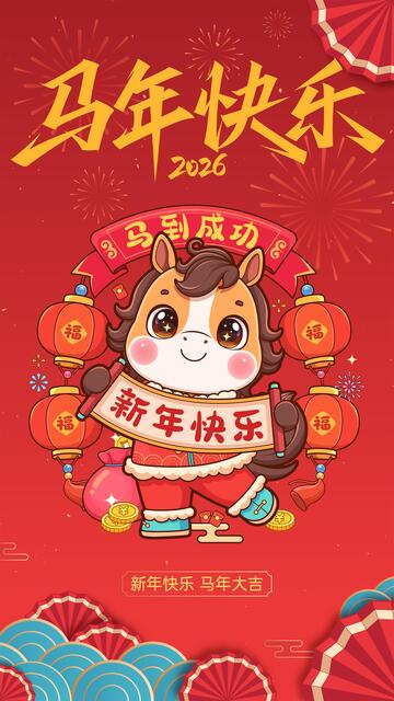 马年快乐喜庆海报