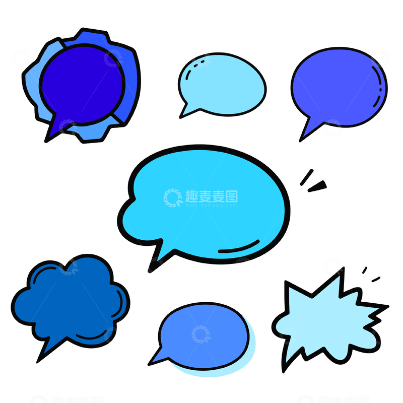 蓝色涂鸦气泡框矢量素材