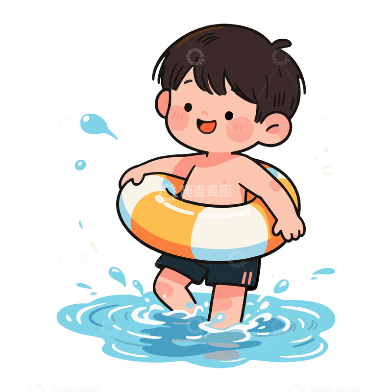源文件下载【趣麦麦图】-夏天玩耍的小孩手绘插画