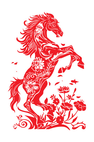 春节新年元旦马年剪纸窗花动物线稿贴画贴花