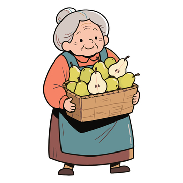 抱着一筐梨的老奶奶
