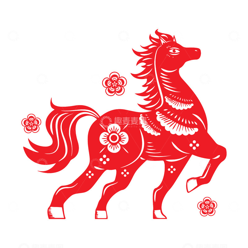 新年春节马年剪纸窗花动物剪影