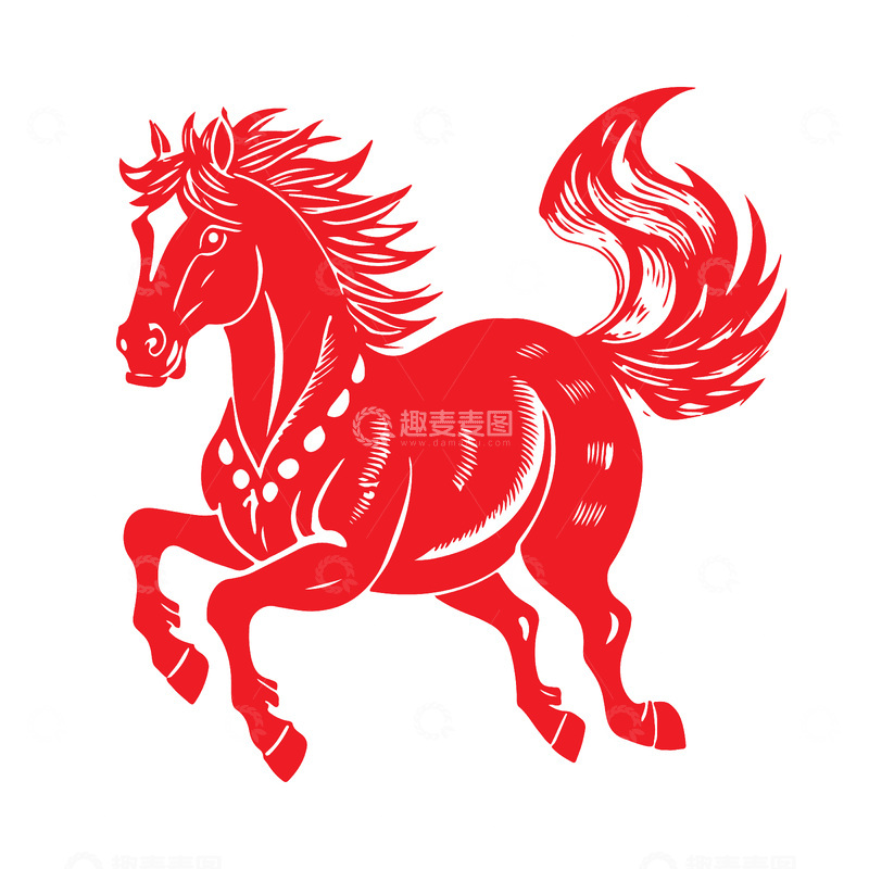 创意春节奔跑的马窗花剪纸动物剪影贴画